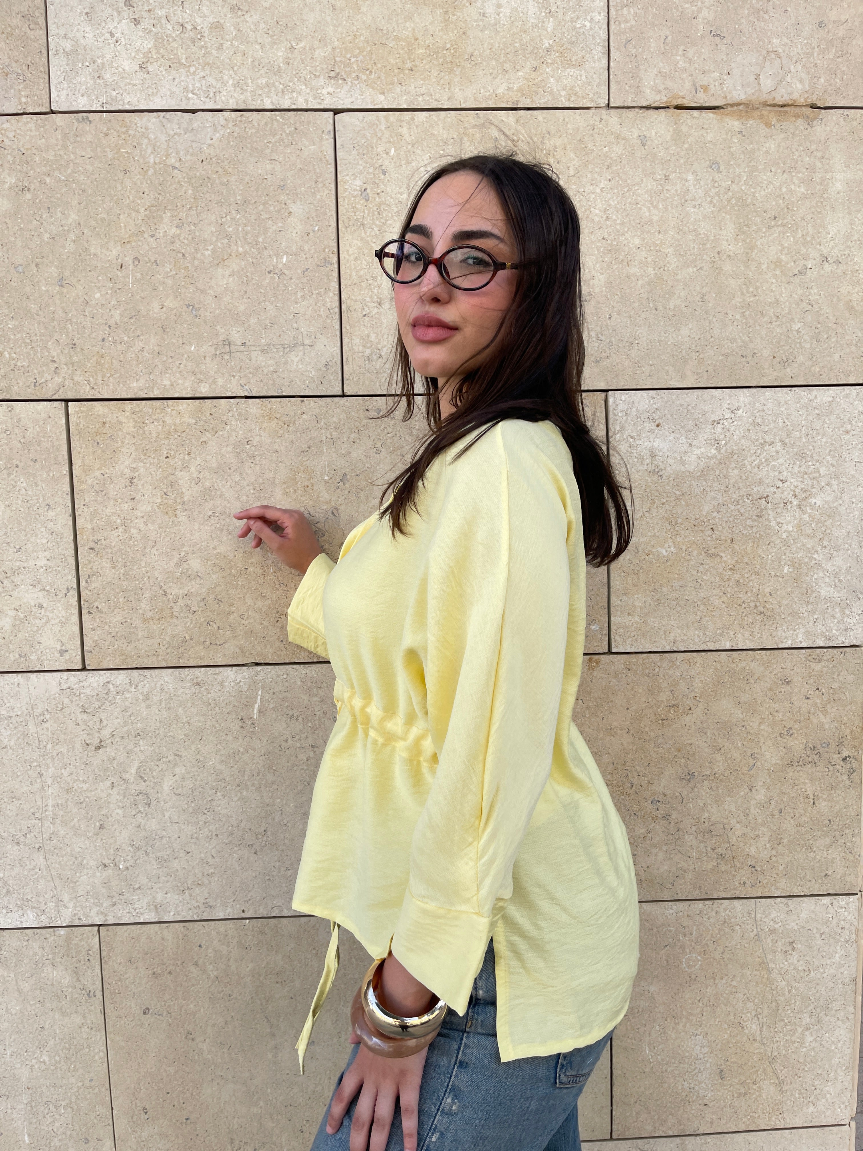 Ruched Waist Blouse - Butter Yellow