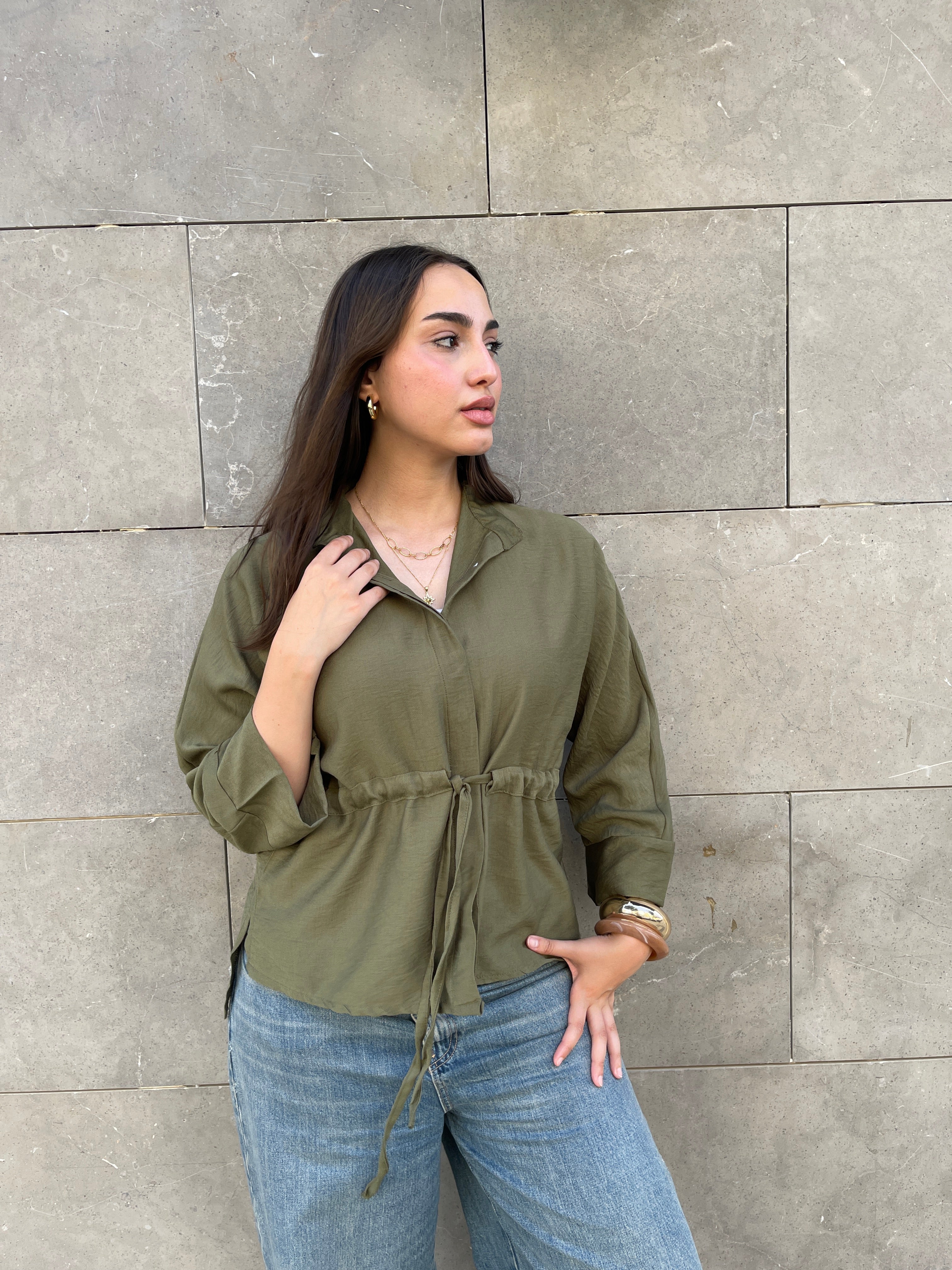 Ruched Waist Blouse - Olive