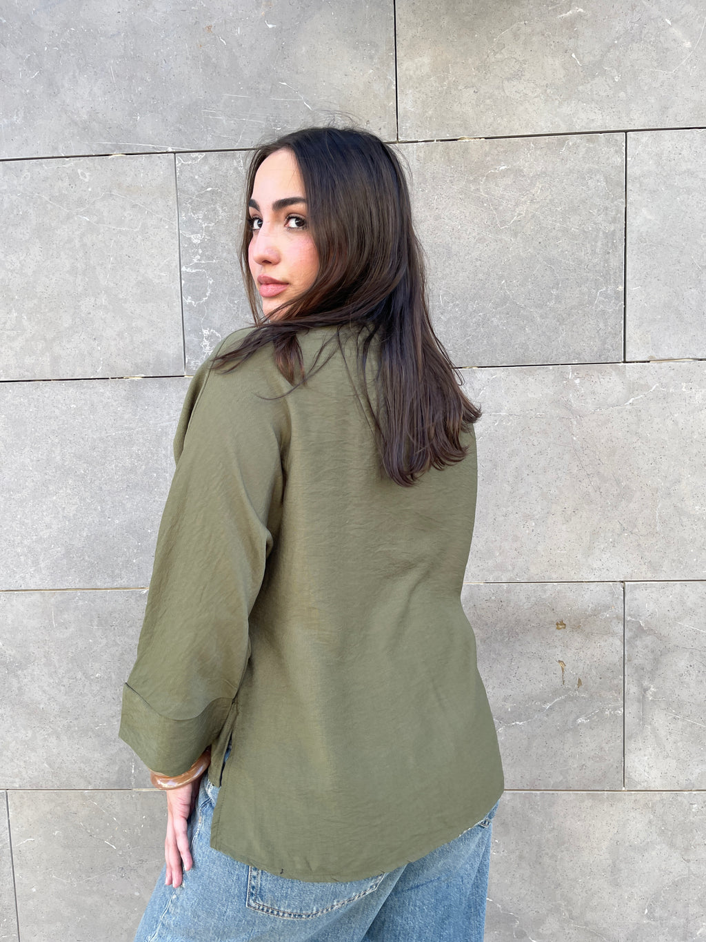Ruched Waist Blouse - Olive