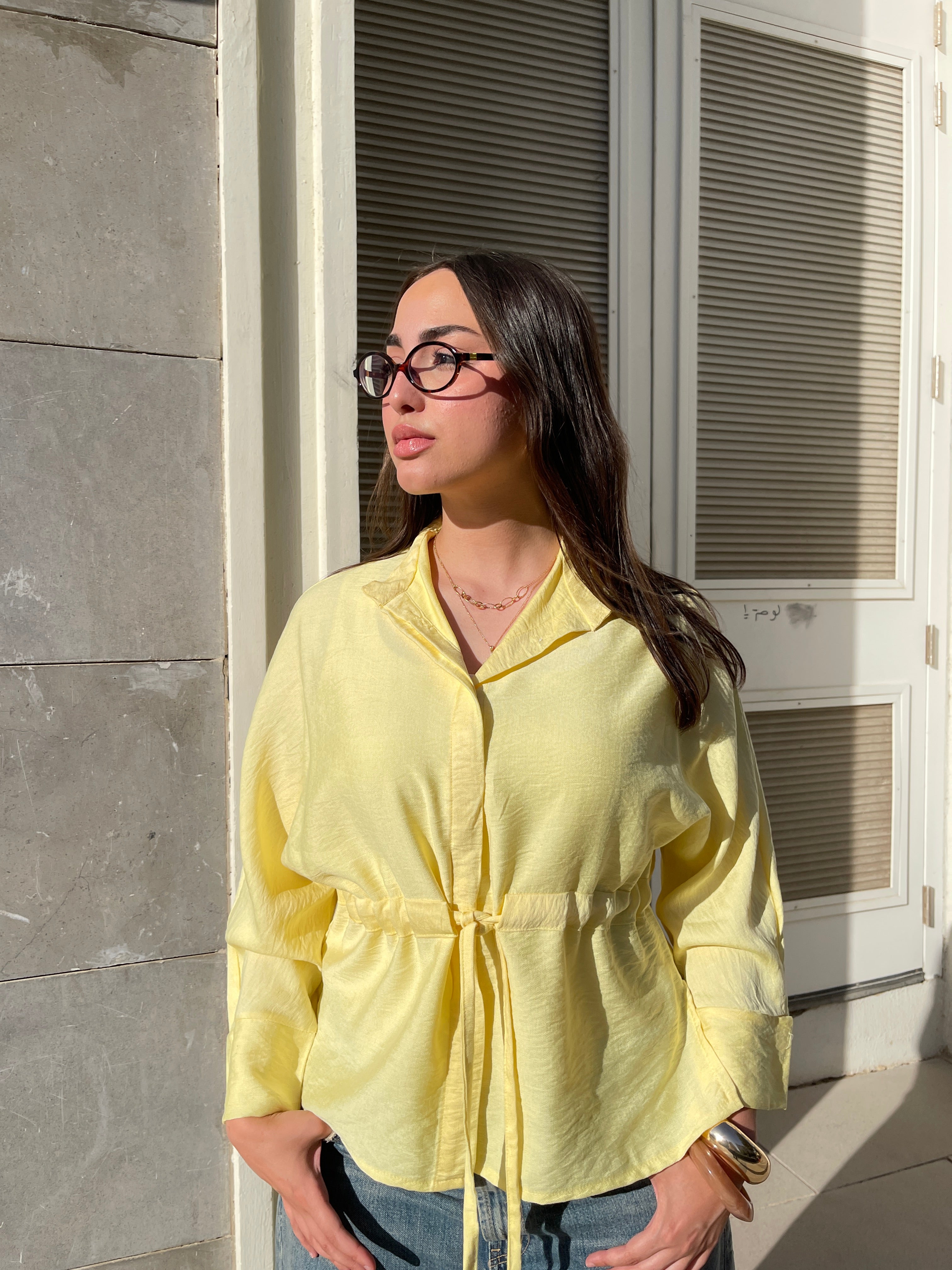 Ruched Waist Blouse - Butter Yellow